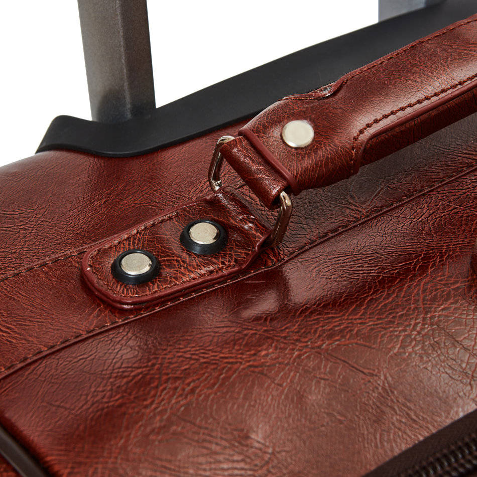 Hazlo 3 Piece PU Leather Vintage Trolley Luggage Bag Set Brown Makro